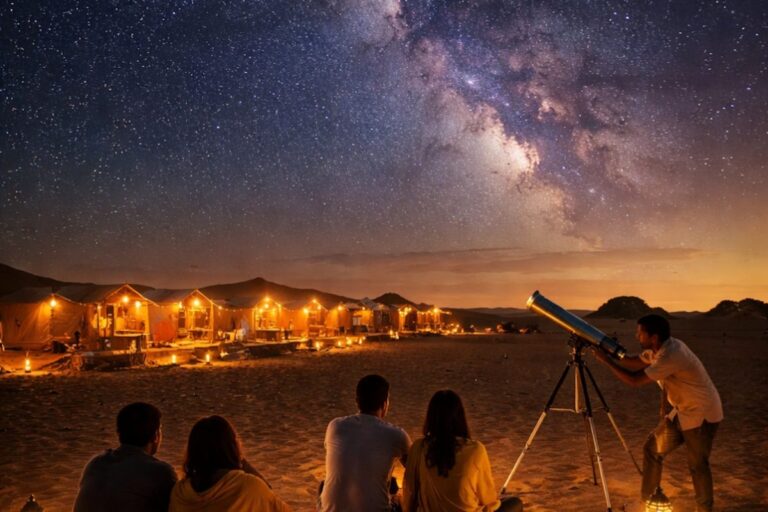 Stargazing with a telescope at a desert camp in Jaisalmer