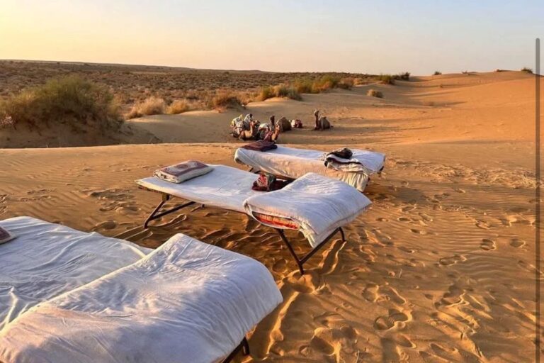 Jaisalmer desert camping with traditional beds in the Thar Desert
