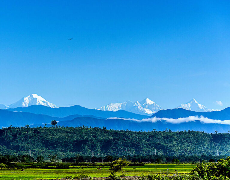 Dirang to Tawang Enroute View of Greater Himalayan Peaks in the Background of Lush Himalayan Rural Landscape