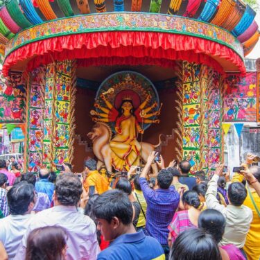 Captivating Interior of Ornately Decorated Durga Puja Pandal, Kolkata, West Bengal