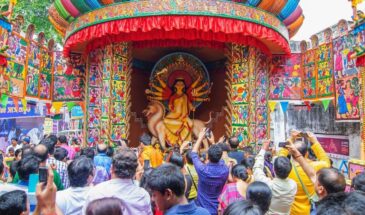 Captivating Interior of Ornately Decorated Durga Puja Pandal, Kolkata, West Bengal