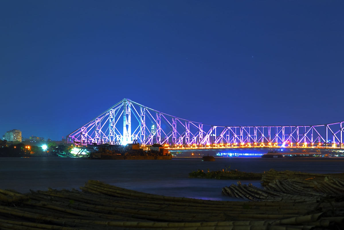 Illuminated Howrah Bridge from the Durga Puja Cruise Tour