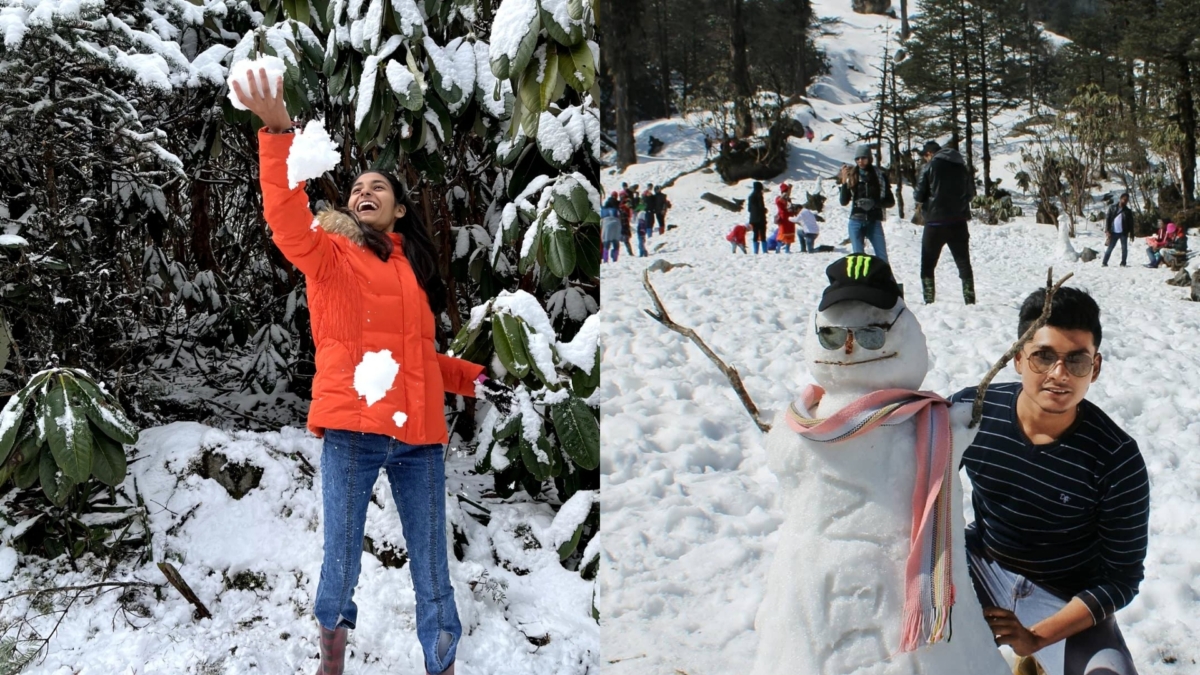 Tourists Playing with Snow in Lachung, Sikkim Celebrating the Christmas Holiday 2023