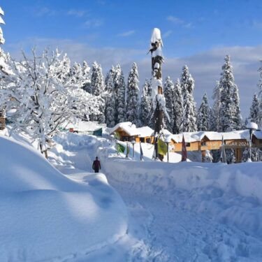 Snow-covered landscapes of Kashmir in March, showcasing the region's serene beauty amidst the winter wonderland