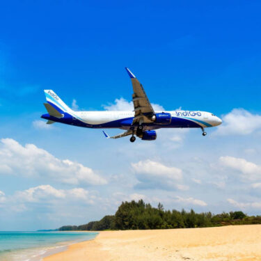 An IndiGo Airbus A321neo (VT-ILM) gracefully lands at Phuket Airport, passing over the stunning Mai Khao Beach. This marks the arrival of a direct Kolkata to Phuket flight, now available daily with IndiGo Airlines.