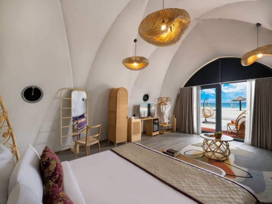 Stay in a deluxe cocoon sea-view tent at Bangaram Coral Pearl Resort. This 3-night beachfront glamping experience combines luxury, comfort, and stunning ocean views, featured in SetMyTrip’s Lakshadweep 3N/4D Bangaram Island Luxury Package.