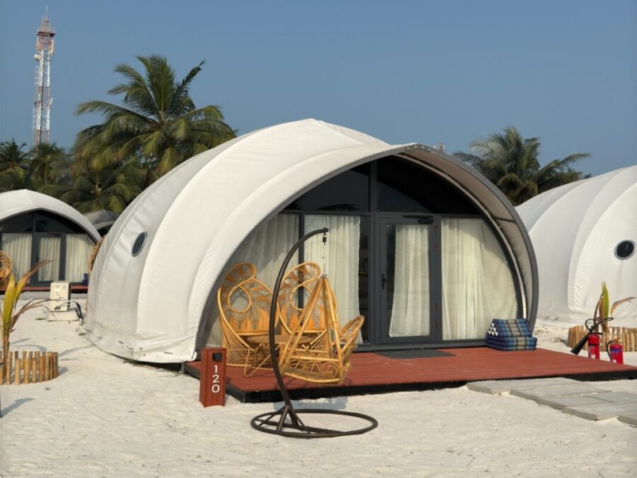 SetMyTrip offers Lakshadweep packages featuring the Cocoon Sea View stay at Praveg Thinnakara Resort — a dome-style beachfront retreat with private deck, rattan swings, and palm-fringed white sands, ideal for couples and families seeking a luxury beach escape.