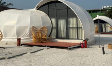 Unique dome-style Shell Room at Praveg Thinnakara Resort – part of SetMyTrip Lakshadweep Packages with beachfront stay.