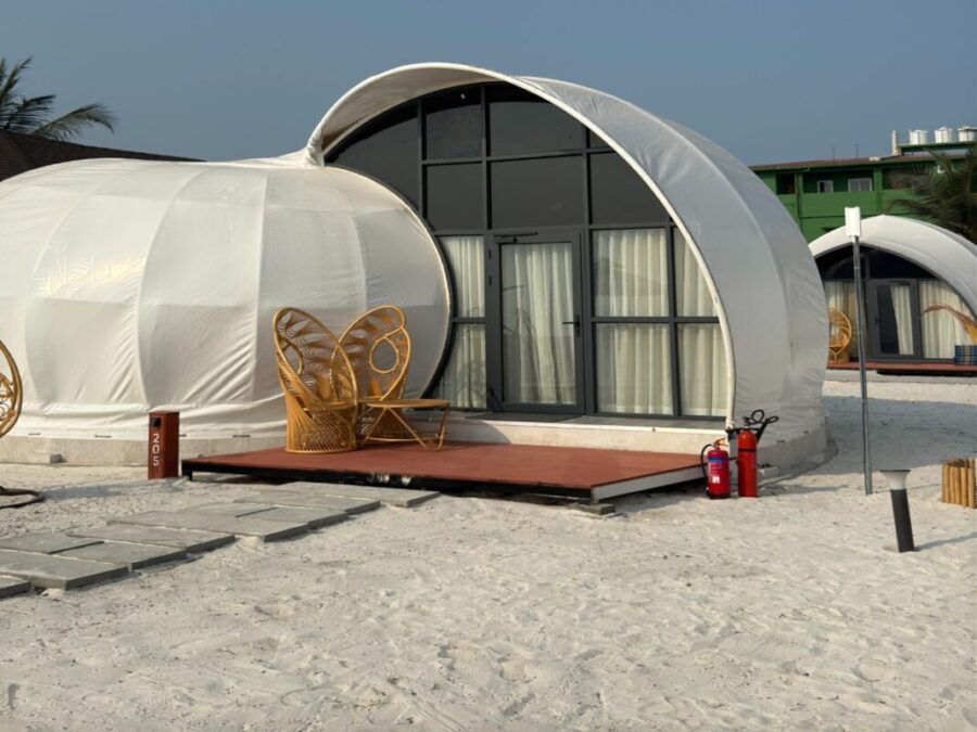 Unique dome-style Shell Room at Praveg Thinnakara Resort – part of SetMyTrip Lakshadweep Packages with beachfront stay.