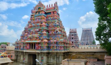 Intricately carved gopurams of Srirangam Temple complex, one of India’s largest temple towns and Tentative UNESCO heritage site in India